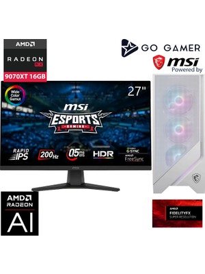 Go Gamer WE256D Amd Ryzen 7 9700X / 32GB Ddr5 6000MHZ / 2tb Nvme M.2 SSD / RX9070XT 16GB / 360MM Sıvı Soğutma / Wifi 6e & Bt 5.3 / Msı 27" 200Hz. / Beyaz Kasa Gaming Paket