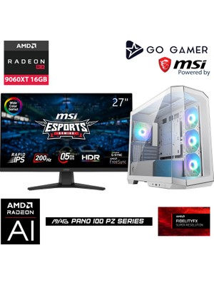 Go Gamer WE14DP Amd Ryzen 5 7500F / 32GB Ddr5 5600MHZ / 1tb Nvme M.2 SSD / RX9060XT 16GB / 240MM Sıvı Soğutma / Msı 27" 200Hz. / Beyaz Kasa Gaming Paket