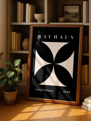 Fuart.Co Bauhaus Haçı Siyah Beyaz Dijital Baskı Poster (Çerçevesiz) BHFU