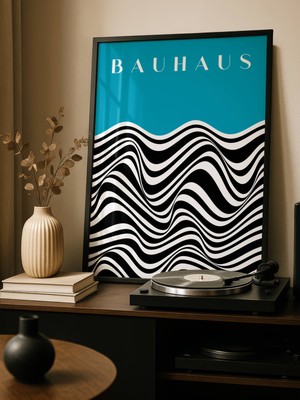 Fuart.Co Bauhaus Dalga Kontrast Mavi Dijital Baskı Poster (Çerçevesiz) BHFU