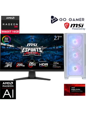 Go Gamer W139D Intel Core Ultra 7 265KF / 32GB Ddr5 5600MHZ / 2tb Nvme M.2 SSD / RX9060XT 16GB / 240MM Sıvı Soğutma / Msı 27" 200Hz. / Aı Ready Beyaz Kasa Gaming Paket