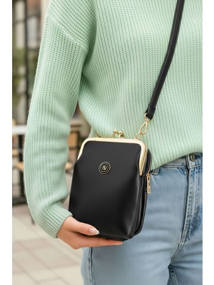 Lifonbag Kadın Burslu Gold Aksesuarlı Çapraz Askılı Suni Deri Telefon Bölmeli Omuz ve Çapraz Çanta LIFON1440