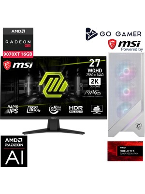 Go Gamer WE225D Amd Ryzen 7 7800X3D / 32GB Ddr5 6000MHZ / 2tb Nvme M.2 SSD / RX9070XT 16GB / 360MM Sıvı Soğutma / Wifi 6e & Bt 5.3 / Msı 27" 2k 180Hz. / Beyaz Kasa Gaming Paket
