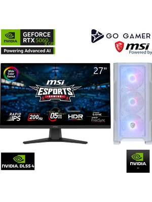 Go Gamer W135D Intel Core Ultra 7 265KF / 32GB Ddr5 5600MHZ / 1tb Nvme M.2 SSD / RTX5060 8gb / 240MM Sıvı Soğutma / Msı 27" 200Hz. / Aı Ready Beyaz Kasa Gaming Paket