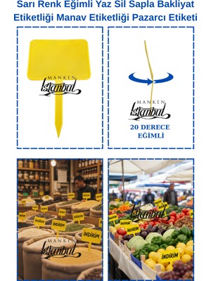 Manken İstanbul 20 Adet Açılı Küçük Boy Yaz Sil Sapla Bakliyat Etiketliği Manav Etiketliği Pazarcı Etiketi