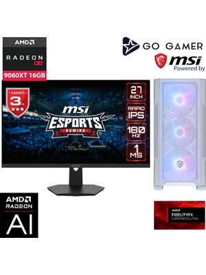 Go Gamer WE63D Amd Ryzen 5 7600 / 32GB Ddr5 5600MHZ / 1tb Nvme M.2 SSD / RX9060XT 16GB / Msı 27" 180Hz. / Beyaz Kasa Gaming Paket