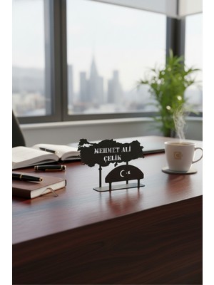 Grandmix Kişiye Özel Türkiye Haritası Ay Yıldız Metal Masa Isimliği Ofis Hediyesi