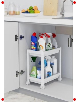 MarkEntegra 2 Katlı Tekerlekli Çok Amaçlı Beyaz Raf Ünitesi