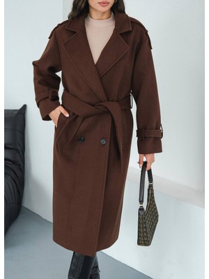 Arzu Has Butik Yeni Sezon Kruvaze Yaka Kuşaklı Astarlı Oversize Ithal Kaşe Kaban