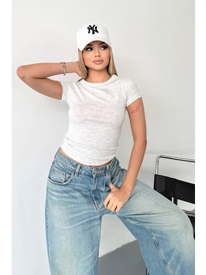 Giysa Kadın Bisiklet Yaka Pamuklu Basic T-Shirt Gri - MS0001285