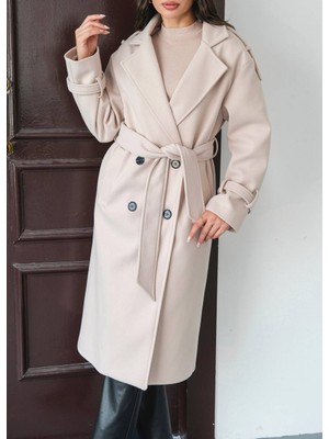 Arzu Has Butik Yeni Sezon Kruvaze Yaka Kuşaklı Astarlı Oversize Ithal Kaşe Kaban