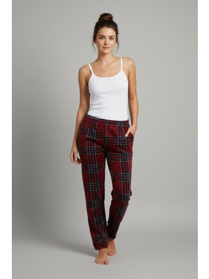 FullaModa Ekose Desenli Kadife Pijama Altı