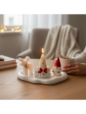 Ellayda Dekoratif Masa Üstü Beyaz Mumluk Seti – Hediyelik Ev Aksesuarı