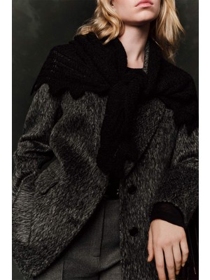 Manuka Ajur Örgü Geniş Şal Siyah