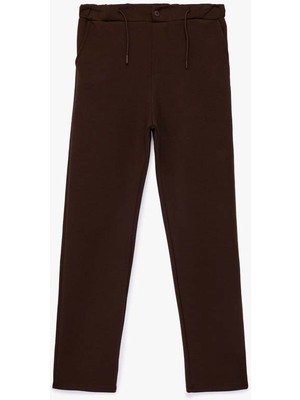 Koton Beli Bağcıklı Pamuklu Şardonlu Kahverengi Erkek Çocuk Eşofman Altı 6WKB40002TK