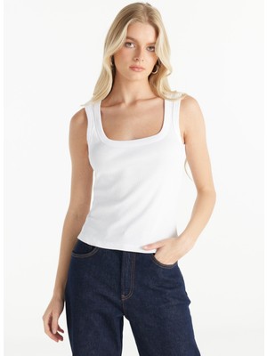 Ted Baker Kare Yaka Düz Kırık Beyaz Kadın Atlet TBWRTS1086