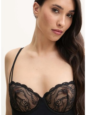 Calvin Klein V Yaka Siyah Kadın Body 000QF8002E Ck Women