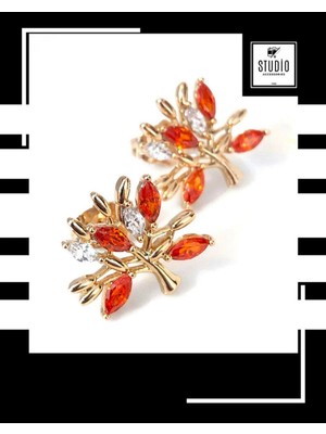 Studio Fashion 1988 Kararmaz Kuyumcu I?şçilik Vip Çelik Premium Rodyum Taşlı Ağaç Dallı Renkli Tasarım Şık Çivi Küpe