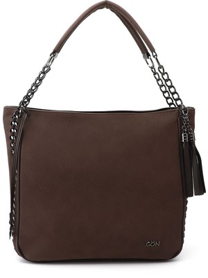 GÖNDERİ Kadın Kahve Süet  Püsküllü Omuz Çantası