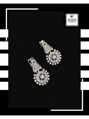 Studio Fashion 1988 Silver Gümüş Kararmaz Kuyumcu I?şçilik Vip Çelik Premium Rodyum Kaplama Taşlı Tasarım Şık Halka Küpe