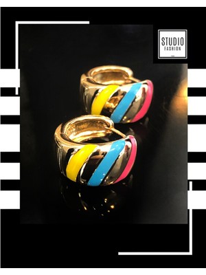 Studio Fashion 1988 Kararmaz Kuyumcu I?şçilik Vip Çelik Premium Rodyum Kaplama Renkli Tasarım Halka Küpe