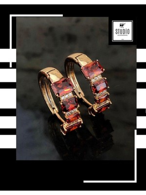 Studio Fashion 1988 Kararmaz Kuyumcu I?şçilik Vip Çelik Premium Rodyum Kaplama Taşlı Şık Halka Küpe