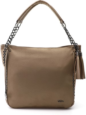 GÖNDERİ Kadın Vizon Süet  Püsküllü Omuz Çantası