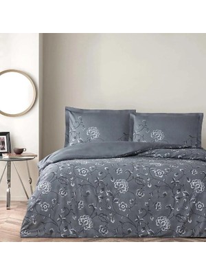 Bigelal Çift Kişilik Saten Nevresim Takımı Violetta Antrasit