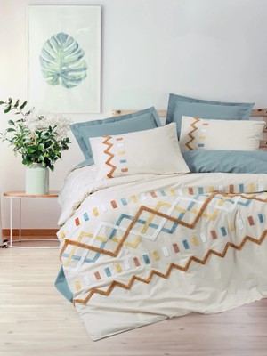 Bigelal Puff Nakışlı Ranforce Çift Kişilik Nevresim Takımı Mellow Mint