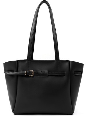 SHAKA Siyah SHK265 Suni Deri ,fermuarlı Tek Bölmeli, Kemer Detaylı El, Kol ve Omuz Çantası