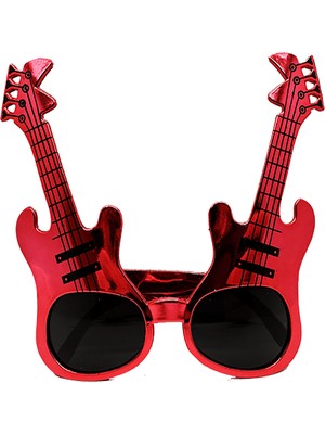 Bigelal Kırmızı Renk Rockn Roll Gitar Şekilli Parti Gözlüğü 15X15 cm