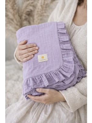 Heianmono Lila Rengi 4 Kat Müslin Fırfırlı Bebek Battaniyesi (100X100)