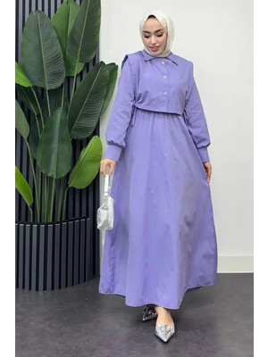 Tesettür Diyarı Venüs Yelekli Trikoton Tesettür Elbise- Lila