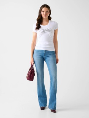 Guess Kısa Kollu Bisiklet Yaka Guess Yazılı Kadın Beyaz T-Shirt W6RI24J1314-G011