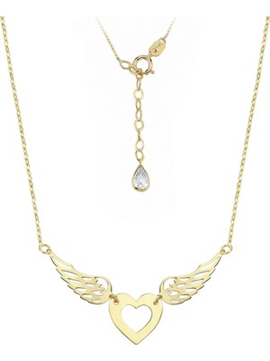 Hakan Mücevherat Melek Kanat ve Kalp Minimal 14 Ayar Altın Kolye