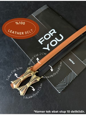 Fiori 2'li Hakiki Bombeli Deri Papyon Tokalı Ince Kadın Kemeri, Ceket Kemeri, Gömlek Kemeri, Elbise Kemeri