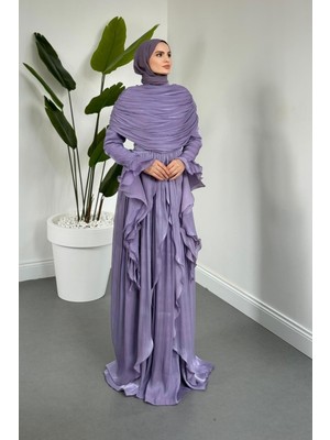 Merven Akyüz Naruna Pelerinli Fırfırlı Abiye Lila