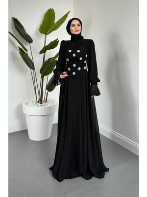 Merven Akyüz Lumiere Seyyar Korseli Şifon Abiye Siyah