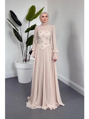 Merven Akyüz Lumiere Seyyar Korseli Şifon Abiye Taş