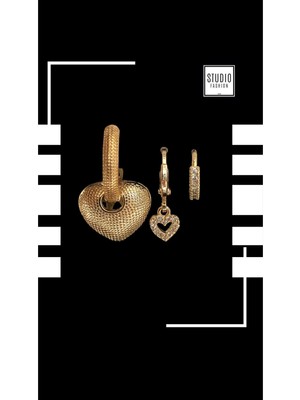 Studio Fashion 1988 Kadın Tasarım Trend Zirkon Taşlı Vıp Seri Çelik Premium Rodyum Kaplama Şık 3'lü Set Küpe