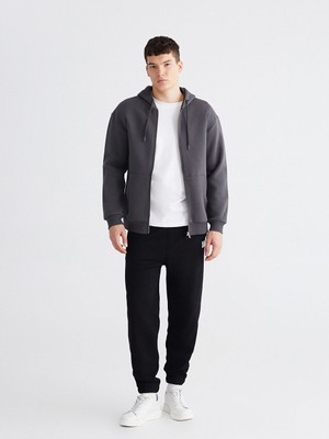 LC Waikiki Gri Kapüşonlu Erkek Fermuarlı Sweatshirt