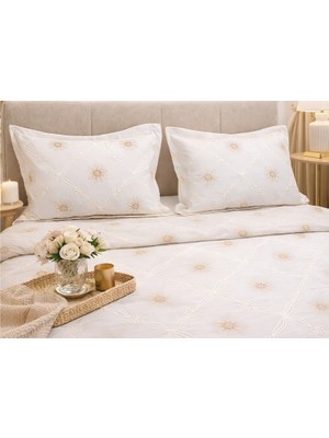 Miar Çift Kişilik Pamuklu Yatak Örtüsü Takımı 2 Adet Yastık Kılıfı Kalpli Desen Yumuşak Doku 280X260