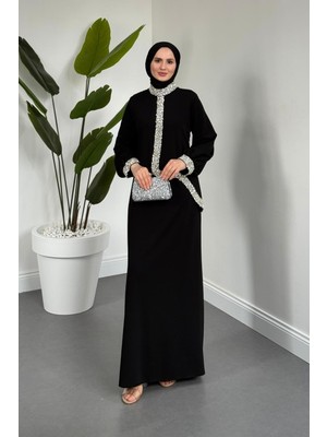 Merven Akyüz Mahin Taşlı Krep Abiye Siyah