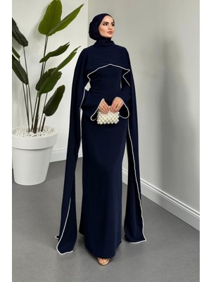 Merven Akyüz Serein Pelerinli Incili Abiye Lacivert