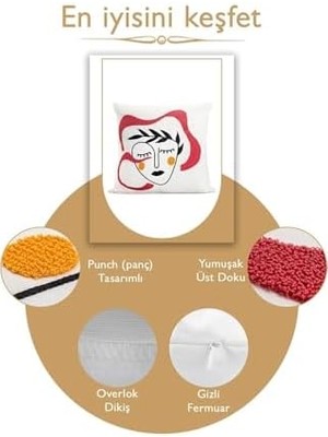 45X45 Özel Tasarım Panç Süzene Desen Dekoratif Kırlent Kılıfı Modern Beyaz 52