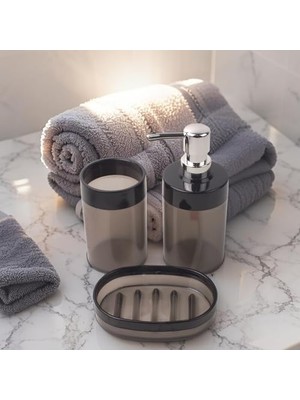 Akrilik 3'lü Banyo ve Lavabo Seti - Diş Fırçalık, Sıvı Sabunluk ve Katı Sabunluk - Şık, Dayanıklı, Modern Banyo Organizeri (Asorti)