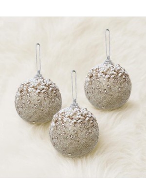 Lüks Yılbaşı Topu 8cm Incili Pullu 3lü Şampanya AST7252