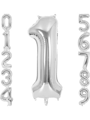 CINARSTORE Xesha 1 Rakamı Doğum Günü Balonu Yaş Günü Gümüş Renk Uçan Balon 102 cm Doğum Günü ve Parti Dekorasyonu Büyük Boy Folyo Helyum Uçan Balon Yaş 1 Sayısı