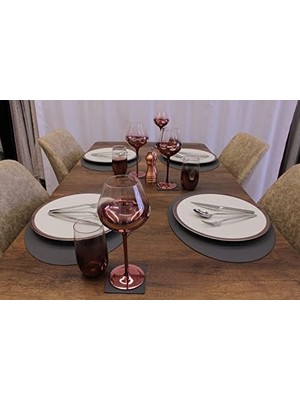 Gri Oval Nopeli Deri Amerikan Servis 2 Adet 35X45 cm