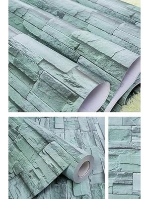 Mavi Tuğla Taş Desenli Kendinden Yapışkanlı 3D Duvar Raf Kapı Kaplama Kağıdı 3 Metre